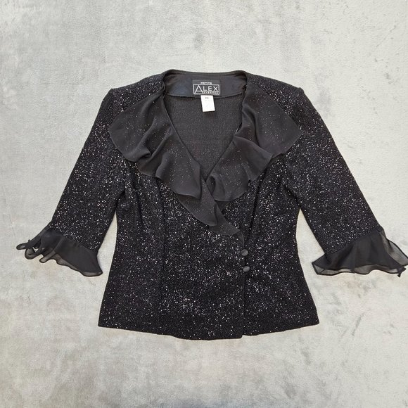 Vintage Alex Evenings Blouse Women's Petite Small Black Shimmery Wrap Top 80's‎ - Picture 1 of 10